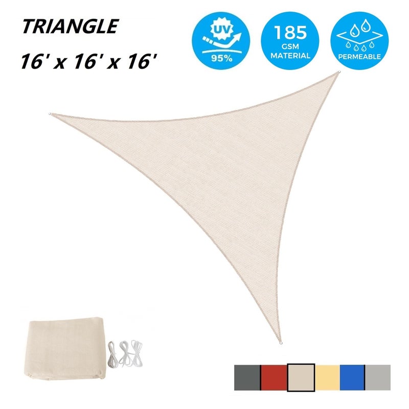 AsterOutdoor Sun Shade Sail Triangle 16' x 16' x 16' UV Block Canopy for Patio Backyard Lawn Garden Outdoor Activities, Cream - Image 2